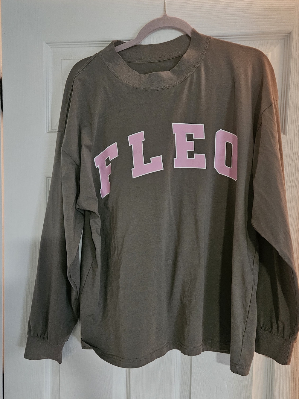 Fleo Olive Long Sleeve Tee with Pink Logo